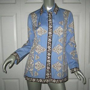 TOMMY BAHAMA Blue Scroll Pattern Button-Down Shirt Border Print Small
